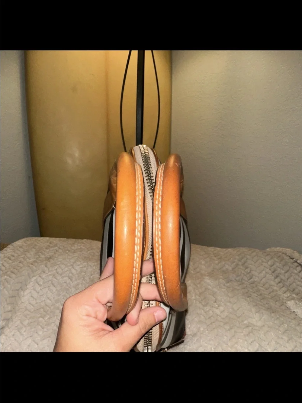 Coach Black, White & Tan Striped Dome Satchel